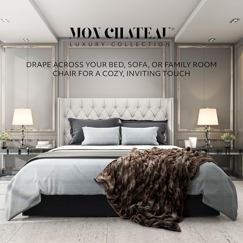 Mon Chateau 60" x 70" Reverie Faux Fur Throw, Cedarwood Ruched | Cozy Layer Comfort For Couch, Bed Or Chair. Lightweight Polyester Fabric With Easy Machine Wash Care - color: Cedarwood Ruched