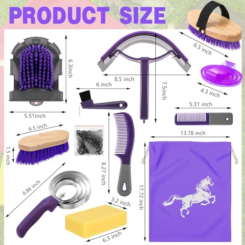 Abbylike 12 Pieces Horse Grooming Kit Equine Care Brushes, Gray and Purple - color: Gray and Purple