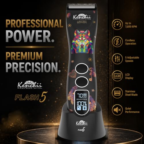 Kenchii Flash 5 Dog Grooming Clipper, Wolf Edition Black, Cordless - color: Black
