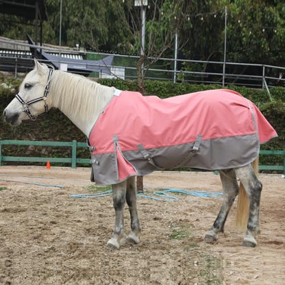 1200D Horse Blanket, 0g No-Fill Waterproof Turnout Rain Sheet - color: Pink Grey, size: 75"