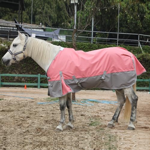 1200D Horse Blanket, 0g No-Fill Waterproof Turnout Rain Sheet - color: Pink Grey, size: 69"