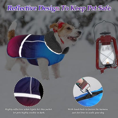 Dogcheer Warm Dog Coat, Waterproof Dog Winter Jacket Christmas Puppy Cold Weather Coats with Buckle, Reflective Adjustable Pet Snow Jacket for Small Medium Large Dogs - Gradient Blue-red, S - color: Gradient Blue-red, size: Small
