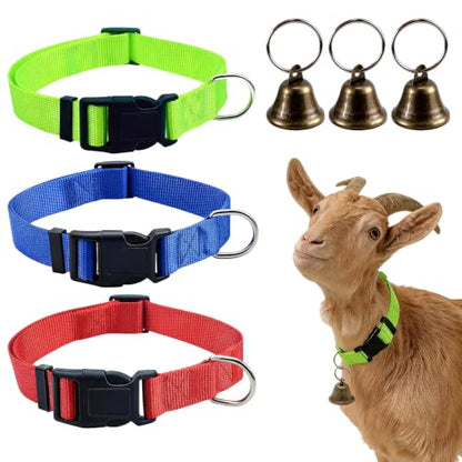 3Pack Goat Collar,with Bells, Adjustable for Small Farm Animals, Goat Supplies and Cow Bell Collar, Sheep, Cow and Grazing