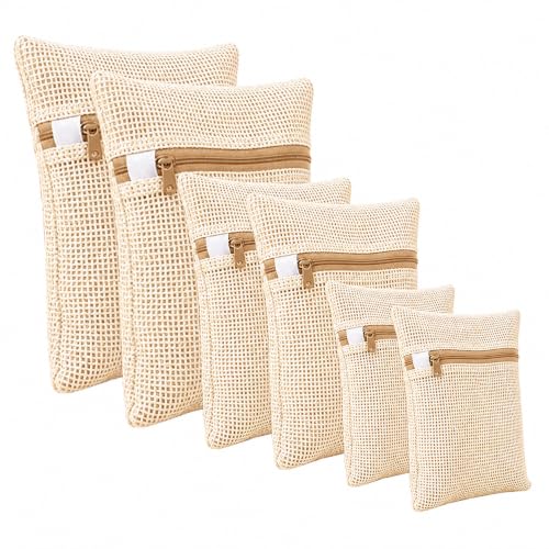 6-Pack Laundry Bags, Durable Cotton Mesh with Sturdy Zipper, Breathable Mesh Fabric, Ideal for Washing Underwear, Pants, Shoes, Socks and Delicate Garments - color: Beige, size: 19.6"L x 15.7"W x 0.2"H