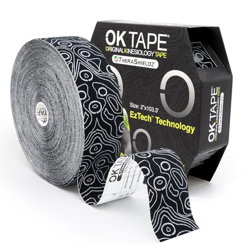 OK TAPE PRO Kinesiology Tape Bulk 103Feet, Water-Resistant Sports Tape | Elastic Physical Therapy Tape for Pain Relief, Muscle Support, Kinetic Tape, Latex Free, Uncut Roll, Black - color: Black