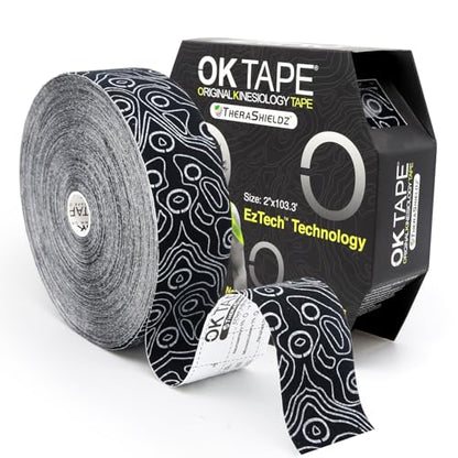 OK TAPE PRO Kinesiology Tape Bulk 103Feet, Water-Resistant Sports Tape | Elastic Physical Therapy Tape for Pain Relief, Muscle Support, Kinetic Tape, Latex Free, Uncut Roll, Black - color: Black
