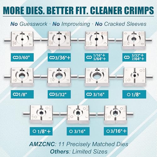 AMZCNC Wire Rope Crimping Tool Swaging Tool 3/64-3/16 Ferrules Cutter Kit