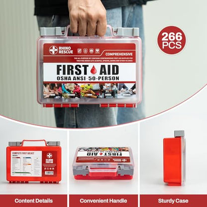 RHINO RESCUE 278pcs First Aid Kit, All-Purpose 50-Person - size: 266 Piece