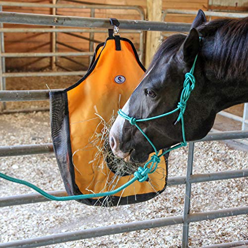 Majestic Ally 1200 D Hay Feeder Tote Bag for Horses, Sheep with Reflective Trim- Reduces Waste - Comes with 36” Hay Net. (Turquoise) - color: Turquoise