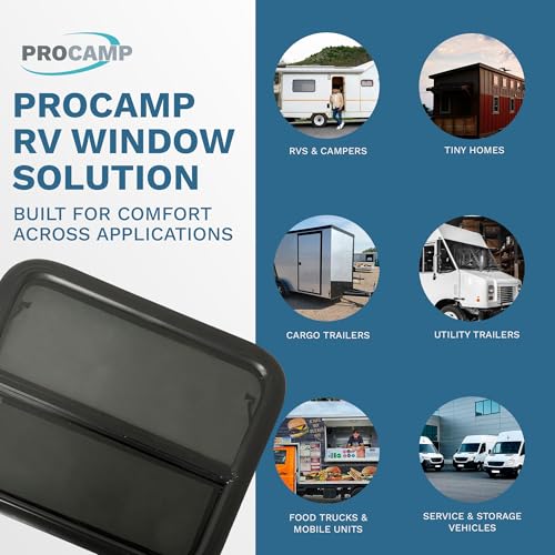 RV Window 24" x 22" - Vertical Slider with Screen & Trim Ring fits 2" Wall Thickness - Replacement for Campers, Trailers (23 3/4" x 21 3/4" Cut-Out)