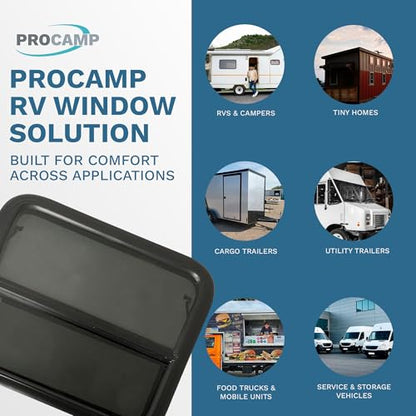 RV Window 24" x 22" - Vertical Slider with Screen & Trim Ring fits 2" Wall Thickness - Replacement for Campers, Trailers (23 3/4" x 21 3/4" Cut-Out)