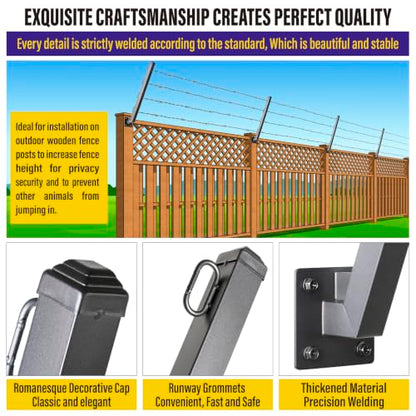 Hulave 8-Pack Angle 25° Fence Post Extender High 23" Fence Barbed Wire Extend Arm for Outdoor Fences to Increase Height for Privacy,Security Prevent Animals from Jumping and Breaking in (Matte Black) - size: 23.5in-25°Angles