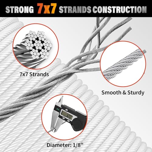 Stainless Steel Cable for Railing - 1000FT 1/8" T316 Wire Rope Cable - size: 1000FT