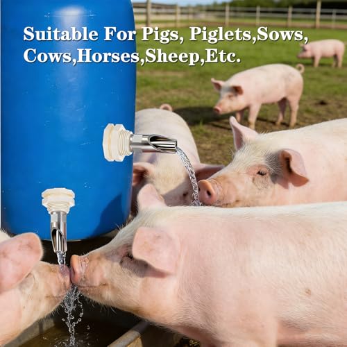 5-Pack Pig Water Nipple，Pig Nipple Waterer for Barrel Kit，Automatic Pig Nipple Drinkers Kit，Piglets Nipple Feeders for Hog Goat Sows Piglets