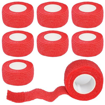 8 Pack 1 in x 5 Yards Cohesive Wrap Self Adhesive Bandage Wrap Elastic Self Adherent Wrap Self Stick Vet Tape for Athletic, Wrist, Ankle, Knees, Pets (Red) - color: Red, size: 1 Inch