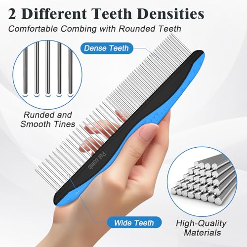 2PCS Self Cleaning Slicker Brush & Dog Comb - Skin Friendly Deshedding Grooming Tool for Dogs, Cats and Small Animals, Professional Deshedding Dematting Tool for Long and Short Haired Pets (Blue) - color: Blue