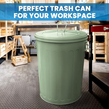 Plexon 20 Gallon Metal Trash Can with Lid Outdoor Large Trash Bin Steel Garbage Can for Garage Patio Farmhouse Bucket Bird Seed Storage Can Heavy Duty Round Container, Green - color: Green