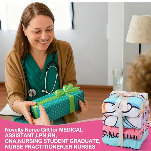 VitalCozy 4 Pack Nurse Blankets Gifts for Women Soft Flannel Throw Blanket Bulk Nurses Week Gifts for Medical Worker Nursing Student Graduation Party Favors, 40''x50'' - style: Nurse