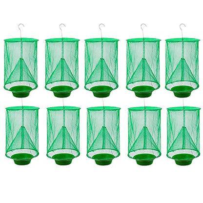 Ranch Fly Trap Outdoor Hanging Reusable with Fishing Apparatus | Food Bait Tray Catcher Cage for Indoor or Outdoor Family Farms, Park (10 Pack) - style: 10 pack
