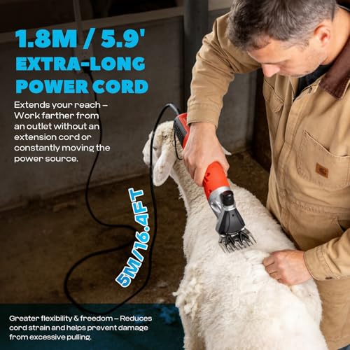 1200W Sheep Shears Professional 3800RPM with 6-Speed Adjustable | Heavy-Duty Sheep Clippers with 9-Tooth Carbon Steel Blade, Animal Shears Electric for Goats, Cattle, Horses & Alpacas
