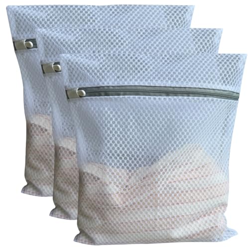 3Pcs Mesh Laundry Bags Durable Zipper Wash Bags for Delicates, Lingerie, Bras, Underwear, Baby Clothes, Shoe, Sock - Protect Garments in Washing Machine Pouch Net Bag Travel (3 Large(16 x 20 Inches)) - size: 3 Large(16 x 20 Inches)