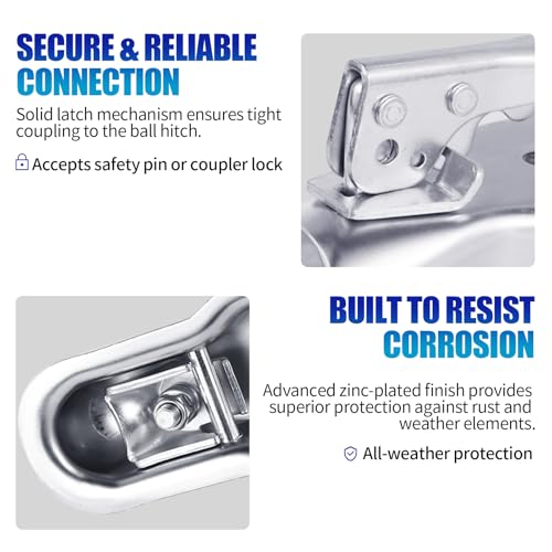 3500lb Straight Trailer Coupler for 2" Ball, 3" Channel | Designed for 3" channel widths and 2" balls. Zinc-plated steel capacity for heavy-duty towing needs. - size: 2" Ball 3" Channel 3,500 lbs