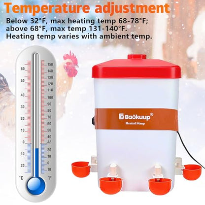 30 Inch Thermostatical Chicken Water Bucket Belt Heater, Silicone Chicken Waterer Heat Strap with 6.6 Ft Power Cord, Self-Regulating Poultry Water Heater Band for 2-5Gal Bucket Prevent Freezing