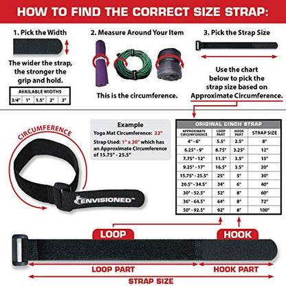 ENVISIONED Reusable Cinch Straps 2" x 40" - 6 Pack, Multipurpose Strong Gripping, Quality Hook and Loop Securing Straps (Black) - size: 2" x 40"