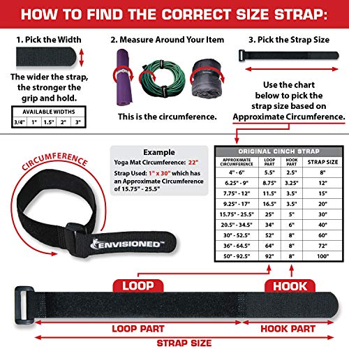 Reusable Cinch Straps 1" x 60" - 6 Pack Multipurpose Quality Hook and Loop Securing Straps (Black) - size: 1" x 60"