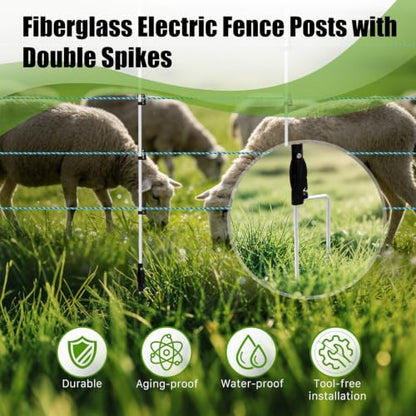 78 Inch / 6.5 Ft Fiberglass Electric Fence Posts, 32 Pack with Double Spikes & 160 Clips - Heavy Duty Farm Garden Livestock Fencing | Holds Wire/Tape/Rope - color: White, size: 78" 32 Posts-160 Clips