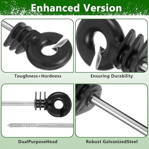 25 Pcs Electric Fence Wire Insulator Stand Off Screw in Insulator Black Fence Post Insulator Long Arm Wood Post Insulator for Tape Rope Electric Wire Animal Agricultural Garden Fence