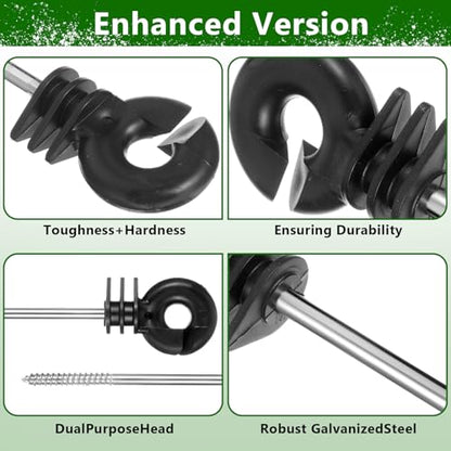 25 Pcs Electric Fence Wire Insulator Stand Off Screw in Insulator Black Fence Post Insulator Long Arm Wood Post Insulator for Tape Rope Electric Wire Animal Agricultural Garden Fence
