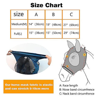 Super Comfort Fly Marsks for Horses of 2pcs Set-Horse FlyMask with Ears- Elasticity Fly Mask with UV Protection（Size：L - size: 2 pcs