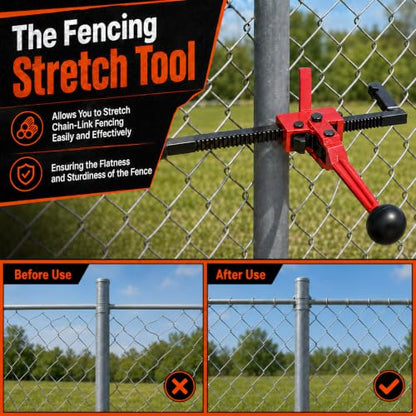 Chain Link Fence Stretcher Tool, Heavy Duty Ratcheting Wire Fence Puller | , 9 Inch Travel, Tilted Base with Deep Groove Hook, Easy One Person Operation for Chain Link Barbed Woven Wire Fence Repair