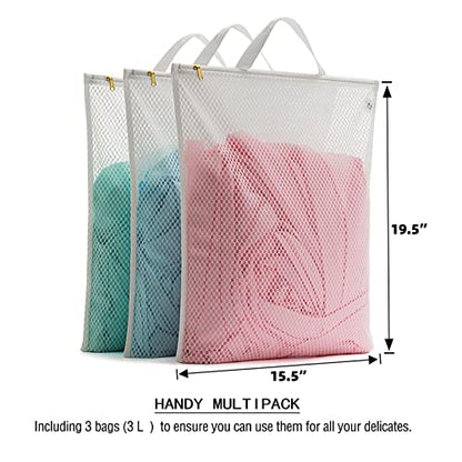 Tenrai Laundry Bag Mesh Wash Bag，Use YKK Zipper，Tote Bag Bathroom Hanging, Bra Fine Mesh Wash Bag for Underwear 3 Bags（3L Cellular Mesh）