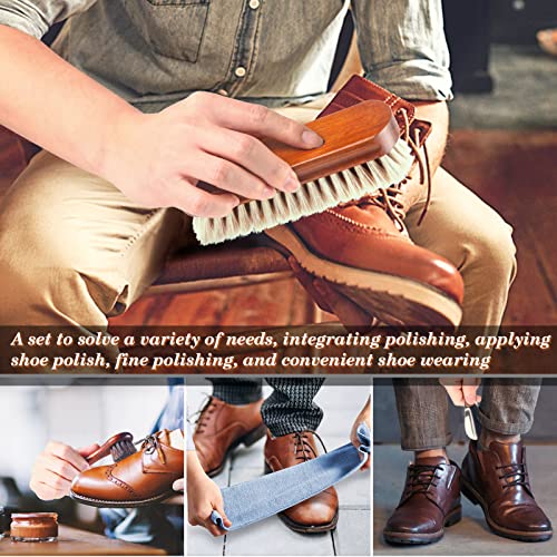 6 Pcs Horsehair Shoe Brush Kit Polishing Daubers Applicators Leather Care Brushes Shine Cleaning Cloth with Case(Shoe Brush Set A) - style: Shoe Brush Set A