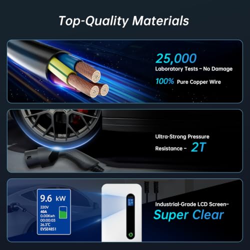 40A EV Charger Level 2 Station,9.6KW NEMA14-50 Wall Electric Vehicle Charging Station for Electric and Hybrid Vehicles with 20ft Charging Cable - size: 40A