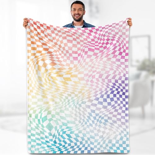 Rainbow Checkered Blanket Gifts for Men Women Kids Colorful Checkerboard Print Throw Bedroom Living Room Decor Soft Cozy Bed Couch Plush Birthday Christmas Lightweight Blanket 50"x60" - color: Checkered, size: 50"x60"