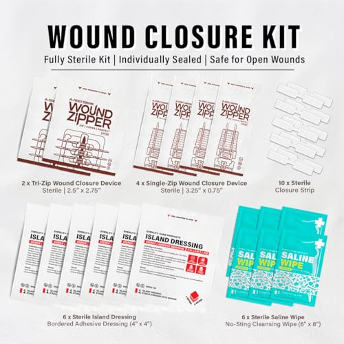 EVERLIT CARE Wound Closure Kit | 28 Pcs All-in-One First Aid with Suture-Free, Stitchless Zip Devices, Butterfly Bandages, for up to 6" Wounds | 100% Sterile Medical Supplies to Clean, Cover & Heal