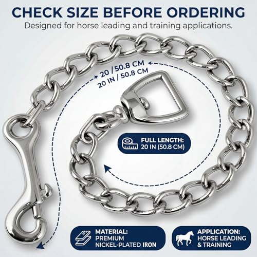 Horse Lead Chain, Heavy Duty Stud Chain with Swivel Snap, Nickel Plated
