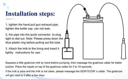 Goat Milker Hand Pump,Manual Milking Machine for Cattle & Sheep Cows,Portable Machine Farm Supplies Equipment Milker with 12.2 in Short Tube & 48.43 in Long Tube, 33.82 fl oz Collection Bottle