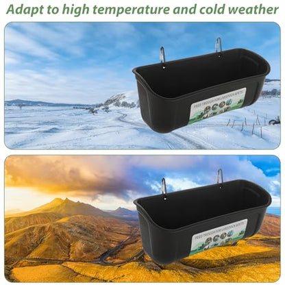 6 PCS Black Goat Feeder Hanging Pig Feeder with Clips 5 Quart Chicken Feeder Trough Poultry Feeder Hanging Goat Mineral Feeder Chicken Coop Feeder and Waters for Livestock, Pets, Poultry