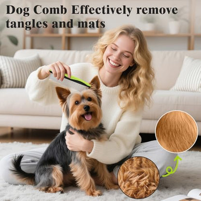 2PCS Self Cleaning Slicker Brush & Dog Comb - Skin Friendly Deshedding Grooming Tool for Dogs, Cats and Small Animals, Professional Deshedding Dematting Tool for Long and Short Haired Pets (Green) - color: Green