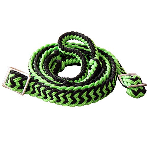 HILASON Braided Poly Barrel Horse Racing Reins Flat Grip Knots 1" X 8Ft | Rein Gifts - color: Green-Black