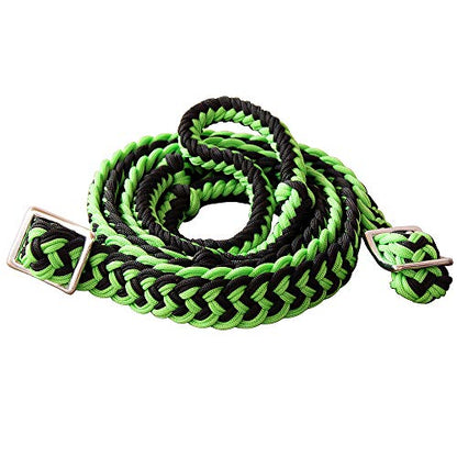 HILASON Braided Poly Barrel Horse Racing Reins Flat Grip Knots 1" X 8Ft | Rein Gifts - color: Green-Black