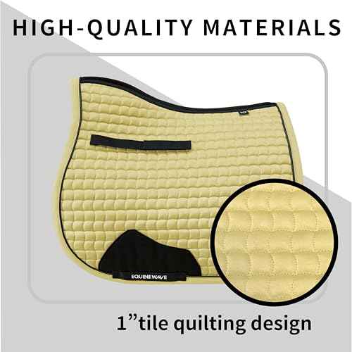 EQUINEWAVE Aria Soft Suede Jump Saddle Pad – Breathable Moisture-Wicking Lining, Shock-Absorbing Cushion, Contoured Spine, English All Purpose Saddle Pad - color: Cream Yellow