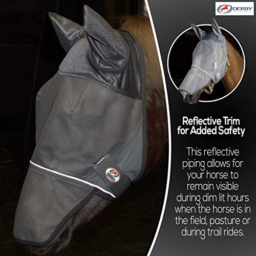 Derby Originals Reflective Fly Mask with One Year Warranty - with Ears and Nose Cover - color: Summer Blue