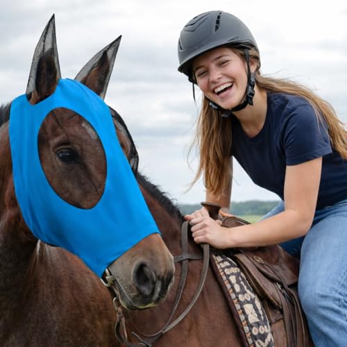Horse Fly Mask - Arab Equine Fly Mask with Full Coverage for Eye & Ear - Stretchable, UV & Sun Protection Flymask for Horses, Ponies & Mini Horses - Horse Face Cover for Pasture & Trail - 3pack
