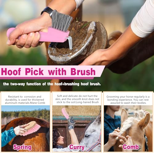Abbylike 12 Pieces Horse Grooming Kit Equine Care Brushes, Pink and Grey - color: Gray