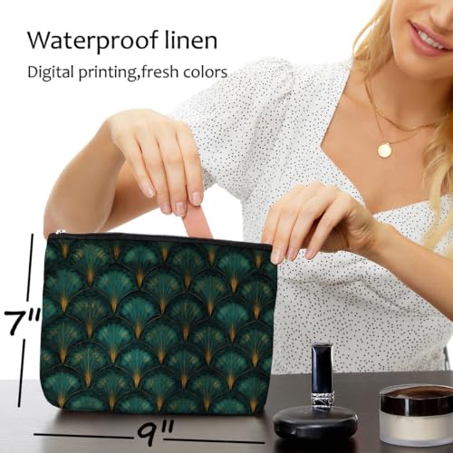 Blue Leaves Peacock Fan Leaf Makeup Bag Green Gold Cosmetic Bag - color: Multicolor 1607